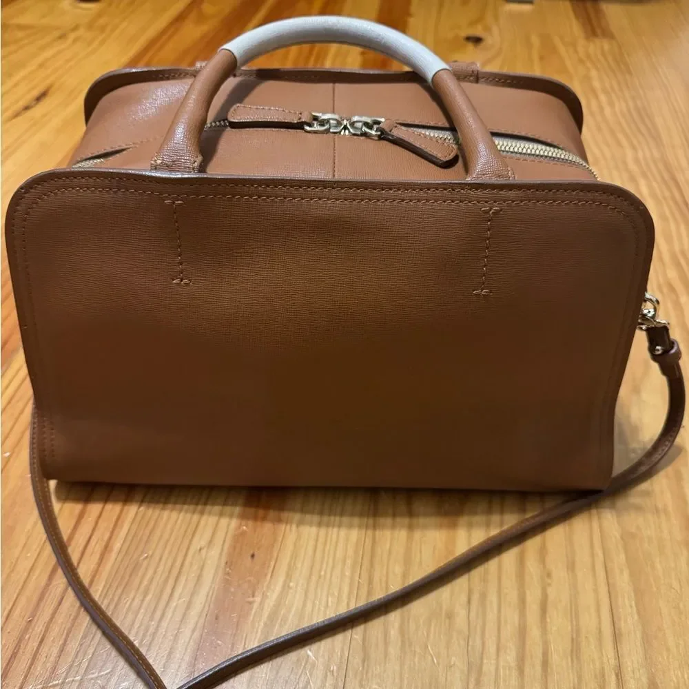 FURLA Women’s Handbag Satchel Tan & White Saffiano Leather